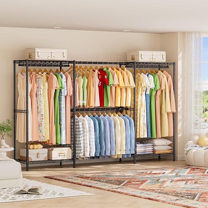 SINGAYE Heavy Duty Portable Closet Metal Clothes Racks Wardrobe with Shelf | Armoire Garment Rack Coat Rack with Adjustable Shelves Organizer and Storage for Hanging Freestanding Clothes Clothing Black