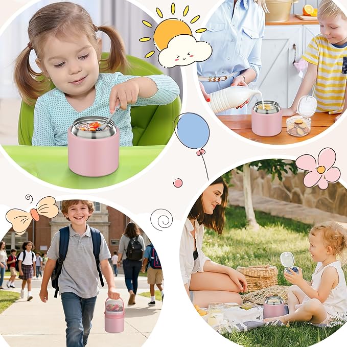 2 - in - 1 Soup Thermo for Hot Food 14oz with Snack Box Container Leak Proof Insulated Lunch Container Kids and Adults Stainless Steel Double Wall Vacuum Wide-mouth Thermal with Spoon and Handle