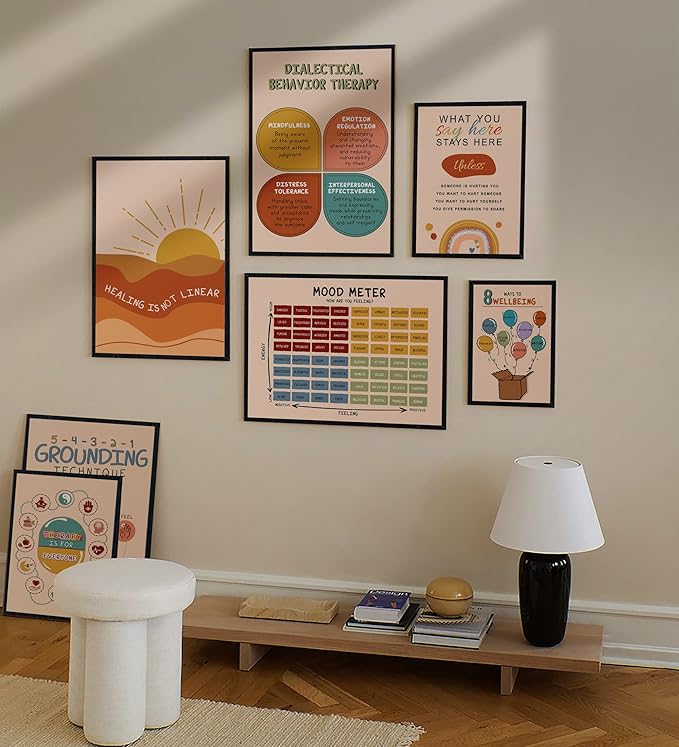LOLUIS Mental Health Poster, Boho Therapy Tools Educational Supplies Art Print Classroom School Office Decor (DBT, Custom Frame Type)