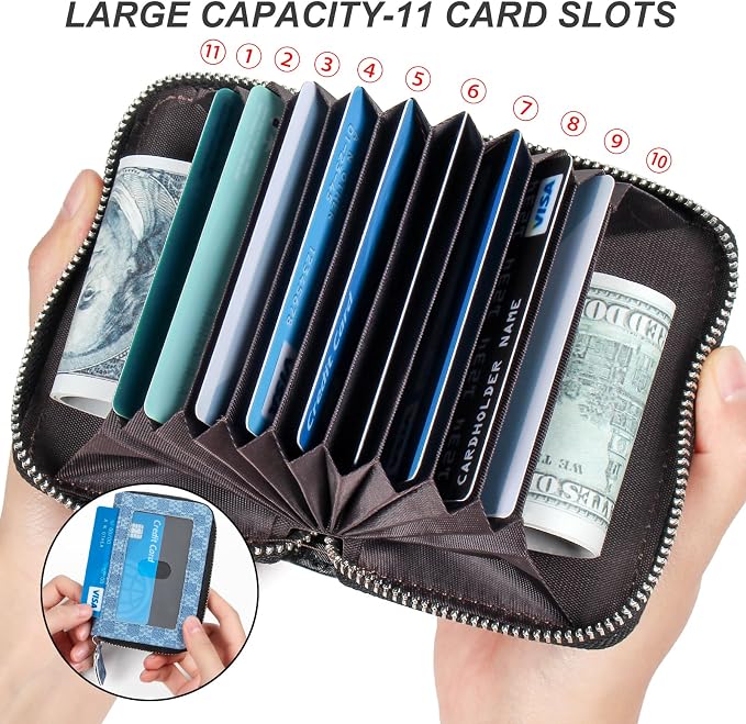 Credit Card Wallet, RFID Card Case Wallet, Zipper Card Cases Holder for Men Women, RFID Blocking, KeyChain Wallet, Compact Size Card Organizer Case for Women
