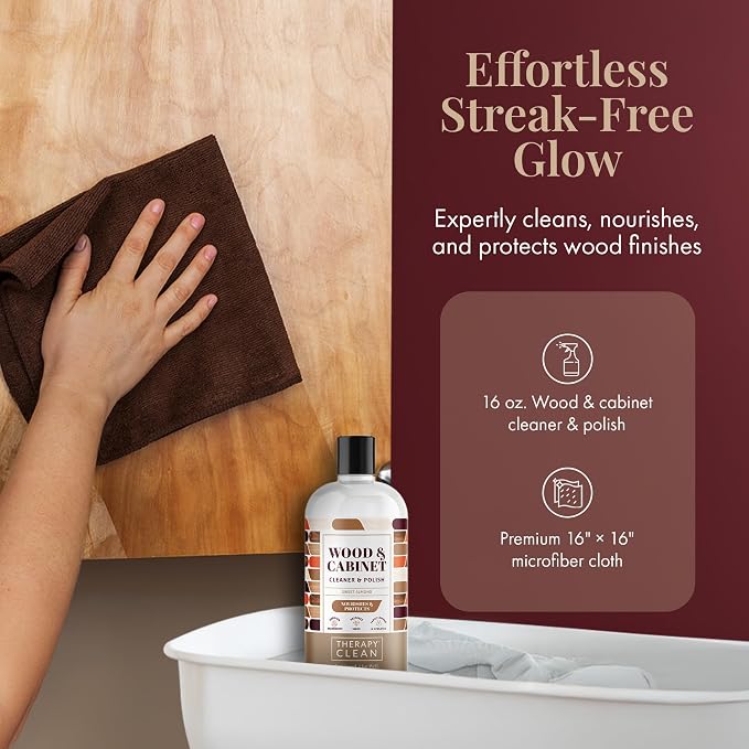 Therapy Wood Cleaner and Polish - Cabinet & Table Restorer (2-Pack) | Almond scent, natural conditioning formula. Restores wood cabinets, tables & furniture. 16 oz 2-Pack.