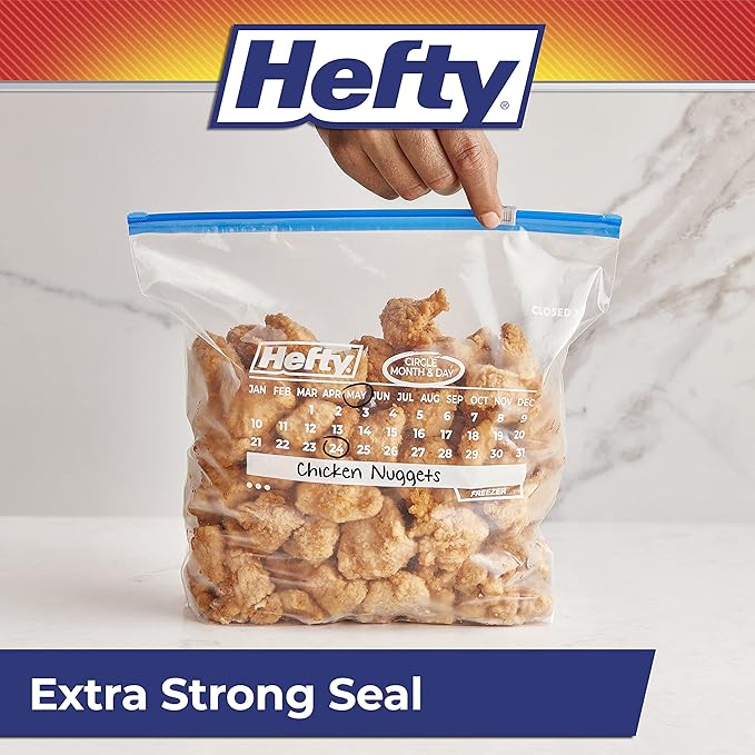 Hefty Calendar Slider Gallon Freezer Bags,1 Gallon Size Slider Bags with Stand and Fill Expandable Bottoms,Helps Prevent Freezer Burn,25 Count (Pack of 8)