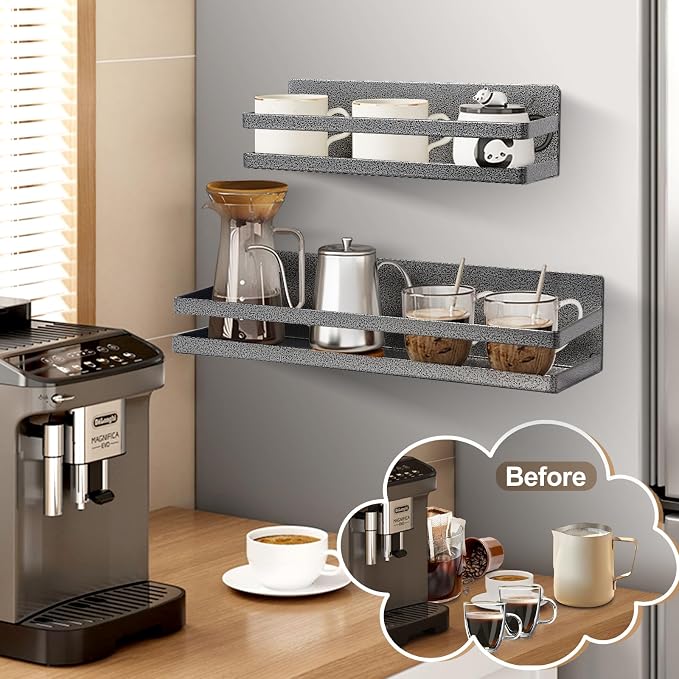 Uten Magnetic Spice Rack for Refrigerator 2 Pack, Strong Fridge Organizer | Heavy duty Metal, Capacity of up to 23lbs, For Kitchen, Washing Machine, 16"*4.5" and 12"*4", black textured