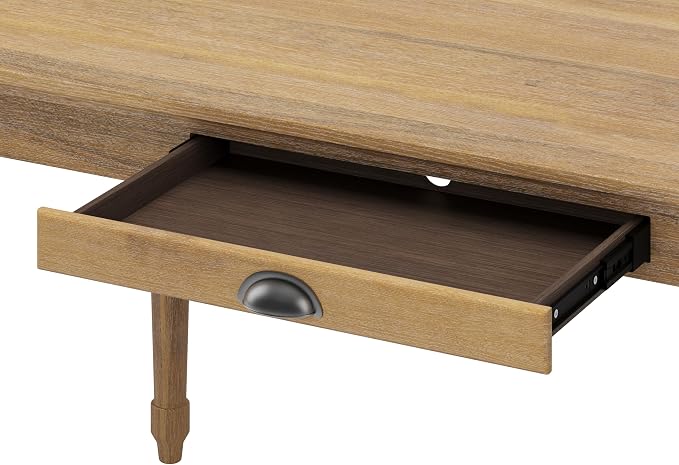 Polibi 60" Farmhouse Writing Desk with Drawer Keyboard Tray (Seadrift) | Turned Legs, Quick Assembly, Pre-Assembled Top, For Home Offices, Writing, Computer Workstations.