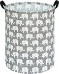 KUNRO Round Laundry Gift Basket Storage Hamper, Clothes Storage Organizer Bins, Shelf Basket with Handles for Room Decor (Elephant)