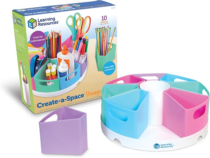 Learning Resources Create-a-Space Storage Center, Pastel | Rotating Caddy Organizer for Kids, Art Supply Organizers for Markers, Pens and Pencils, Classroom Table Caddy for Teachers