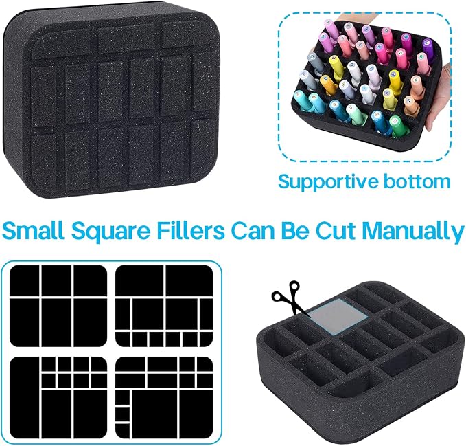 Nail Polish Organizer Holder Foam Pad DIY with 15 Slots(12 Vertically and 3 Horizontally) for Storage Makeup/Nail Polish/Essential Oil Tray for Drawers Black