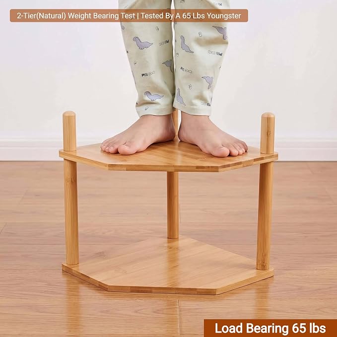 4-Tier Expandable Bamboo Corner Shelf - Dish/Plate Organizer for Cabinet, Kitchen Counter Shelf & Small Kitchen Shelf, Adjustable (White, 1-Pc 4-Tier)