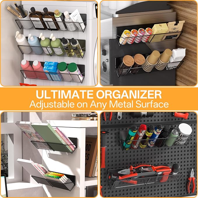 DTUQYX Magnetic Spice Rack 4-Pack for 32 Spices Jars, 14-16.5 inch Long Strong Magnetic Shelves, Space Saving Spice Organizer 45° Tilt for Refrigerator, No Drilling Home Kitchen Storage Shef