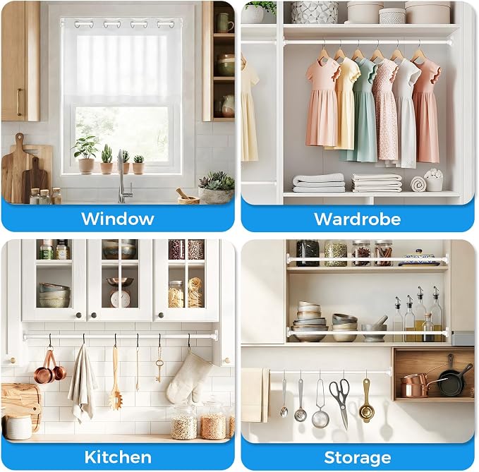 Small Tension Rod 26-39inch 1Pack White Tension Curtain Rod Adjustable Spring Curtain Rods No Drilling Expandable Pressure Curtain Rods for Windows,Closets,Doorway,Kitchen