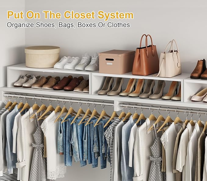 Cidaziya 2 Pack Expandable 1 Tier Shoe Rack for Shoe Cabinet, 1 Tier Stackable White Shoe Shelf Organizer for Closet, Sturdy Metal and Wood Structure, Hold 12-16 Pairs of Shoes