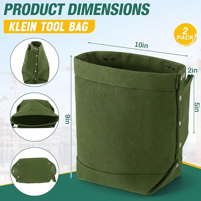 2 Pcs Tool Pouches 5" x 10" x 9", Small Tool Bags Tunnel Connection Utility Pouches for Nuts & Bolts, Double Reinforced Bottom with Belt Strap Connect & Bull Pin Loops for Outdoor Work