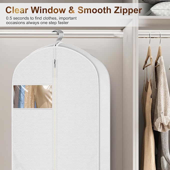 MISSLO 72" Wedding Dress Garment Bag for Travel Waterproof Dress Bags for Gowns Long 4" Gusseted Dresses Protector Bag for Closet Storage Clothing Covers for Hanging Clothes, White