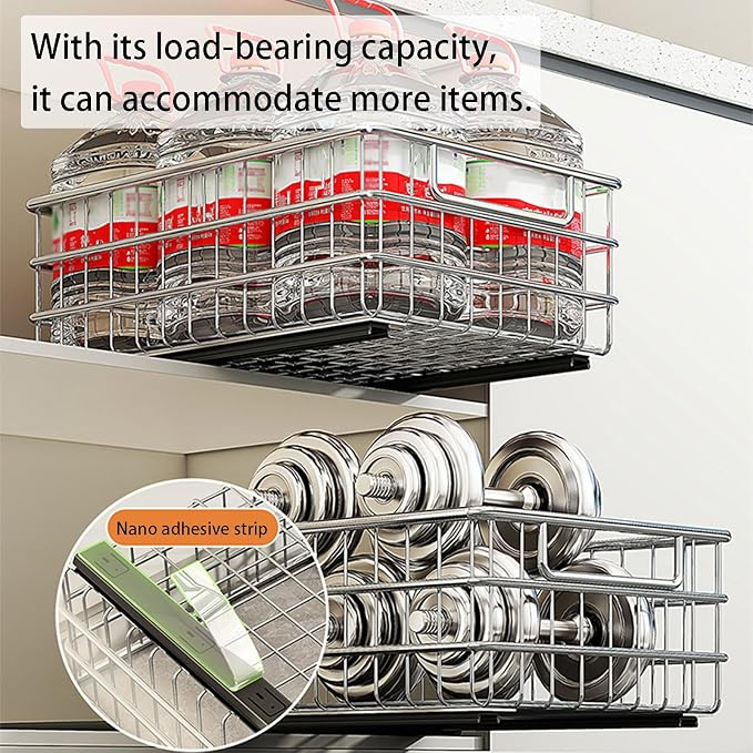 2 Pack Wire Kitchen Storage Basket Pull Out Cabinet Organizer, Perfect Pantry Organization Accessories Baskets for Kitchen, Bathroom, Bedroom