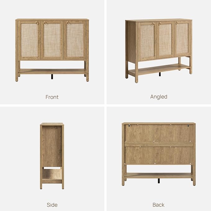SICOTAS Rattan Shoe Cabinet with Storage, 30 Pairs Boho Shoe Organizer | Tall Farmhouse Shoe Rack Cabinet with 3 Doors & Adjustable Shelves for Entryway, Hallway, Living Room, Closet