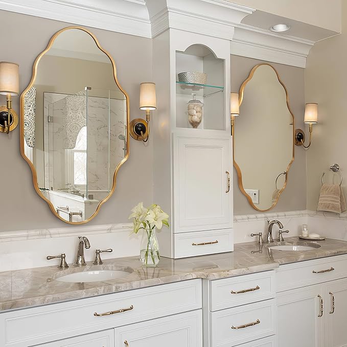 Gold Bathroom Mirror -Wall Decor 20" x 36" Modern Mirror with Aluminum Alloy Frame for Bathroom, Bedroom, Living Room, Dining Room, Cloakroom, Entryway