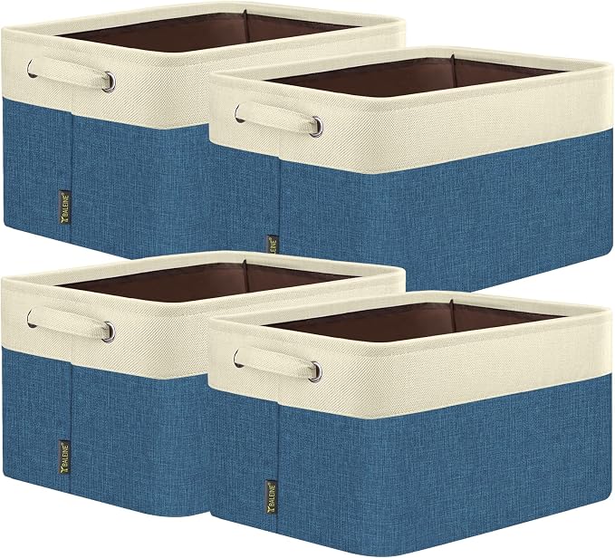 BALEINE 4 Pack Fabric Closet Storage Bins for Shelves, Linen Closet Organizers and Storage, Decorative Baskets for Organizing, Shelf, Clothes, Home, Office (Navy Blue, 15"x11"x9.5")