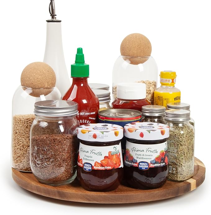 12in Wood Lazy Susan for Table Top, Turntable Organizer for Pantry Countertop Tabletop Spice Rack Spinning Rotating Organizer for Kitchen