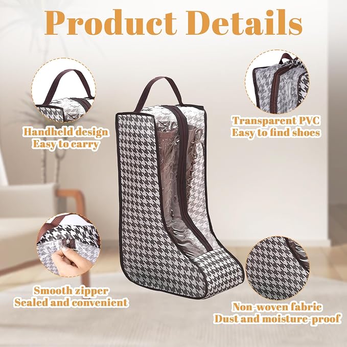 2 Pack Boot Bags for Cowboy Boots Storage Organizer Tall Style, Portable Travel Shoe Bags Protector Box Organizer with Handle for Cowboy Shoes, Dustproof for Packing Travel and Daily Use