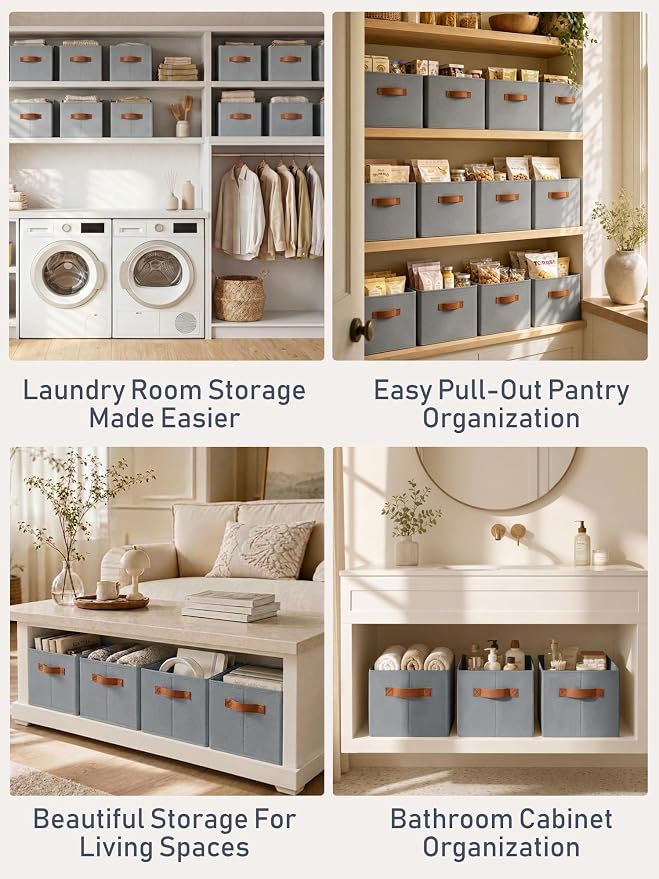 8 Pack Large Closet Storage Baskets Bins for Shelves, Collapsible Fabric Closet Organizers and Storage with Polyester Handles, Decorative Baskets for Organizing Clothes, Towels, Linen Closet 14"x10"