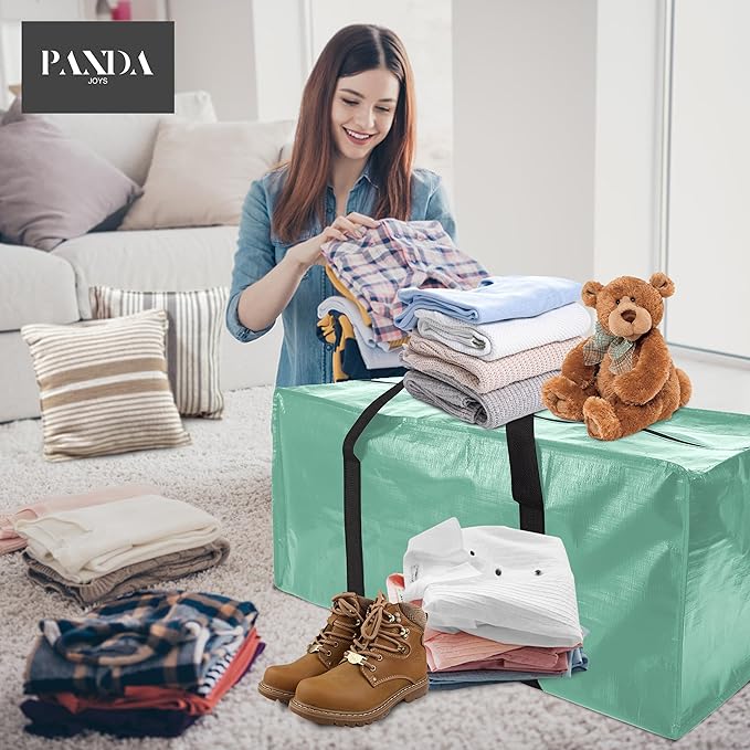 PANDA JOYS 8 Pack Extra Large Moving Bags with Zippers & Carrying Handles, Heavy-Duty Storage Tote for Space Saving Moving Storage, Fold Flat, Alternative to Box and Bin,Teal