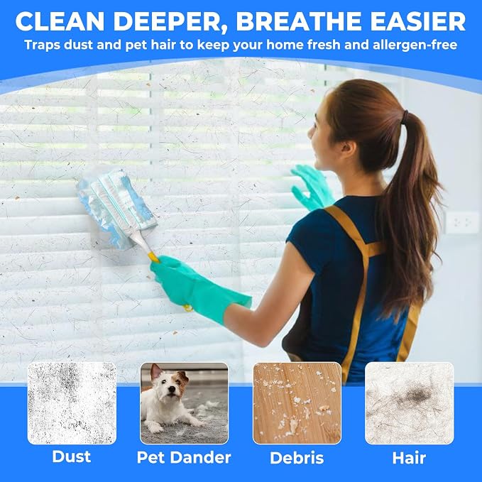 100 Pack Duster Refills Compatible with Swiffer, Disposable Microfiber Replacement Heads for Multi-Surface Cleaning on Blinds, Furniture & Fans, Blue (No Handle)