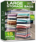 15 Gallon Large Storage Bags, 3.5 Mil Thick Clear Plastic Zipper Bags with Handles, 24" x 24" Large Heavy Duty for Home, Travel, and Moving (15 Packs)