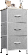 WLIVE Nightstand with 3 Drawers, Fabric Dresser, Organizer Unit, Storage Dresser for Bedroom, Hallway, Entryway, Closets, Sturdy Steel Frame, Wood Top, Easy Pull Handle, Light Grey