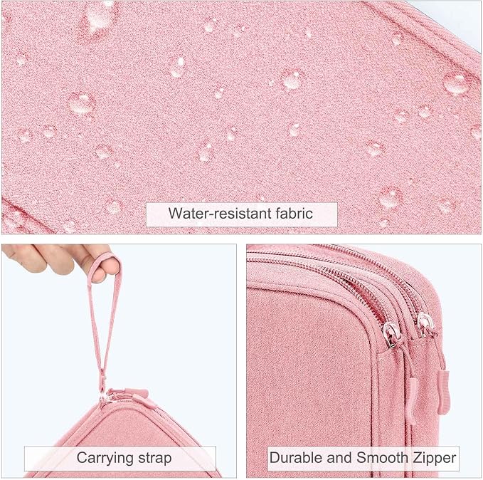 FYY Electronic Organizer, Large Travel Cable Organizer Bag Pouch Electronic Accessories Carry Case Portable Waterproof Double Layers All-in-One Storage Bag for Cable, Cord, Charger, Phone, Pink