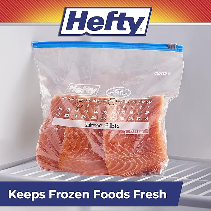 Hefty Calendar Slider Gallon Freezer Bags,1 Gallon Size Slider Bags with Stand and Fill Expandable Bottoms,Helps Prevent Freezer Burn,25 Count (Pack of 8)