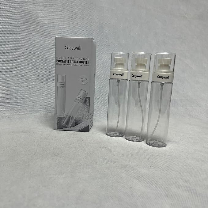 Cosywell Fine Mist Spray Bottles TSA Approved 3.4oz/100ml 3 Pack Leak Proof Travel Size Bottles Refillable Plastic Hair Spray Bottle for Perfume Skincare Toners Water Cosmetics (3Clear)