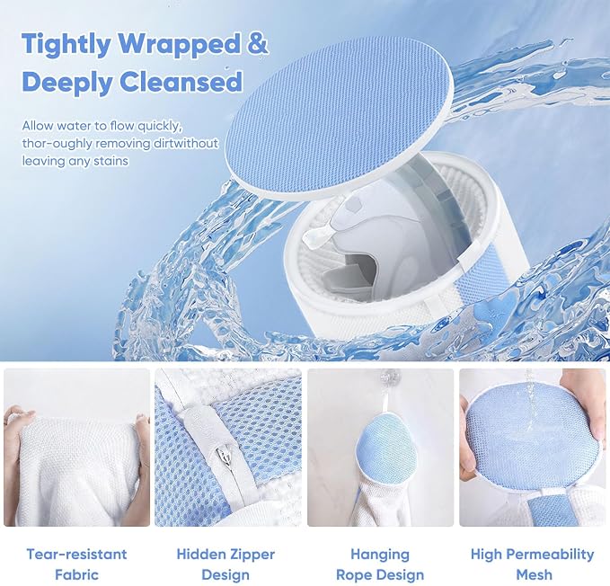2-Pack Shoe Washing Machine Bags for Sneakers & Delicate Shoes, White | 3X Fade-resistant Fabric and 20,000+ Dense Fibers Lift Dirt, Protect Shoes and Reduce Scrubbing, Washer / Dryer Safe