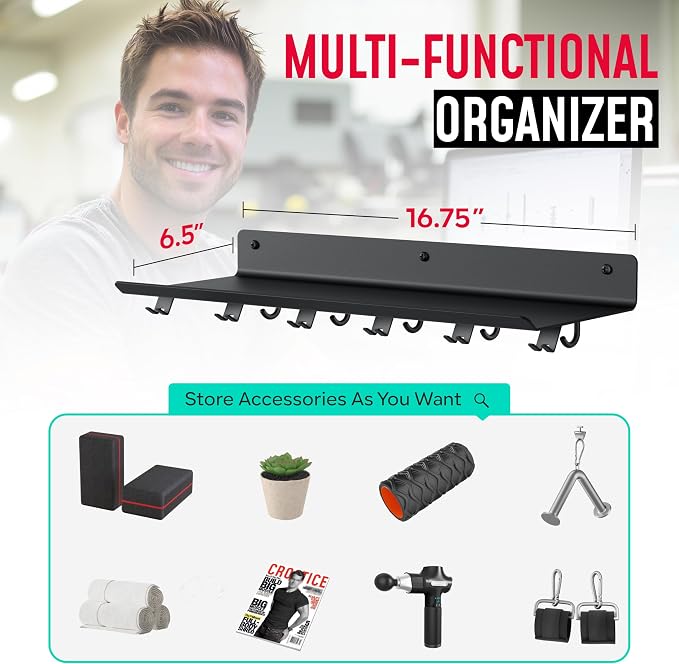 1-Tier Floating Shelf Compatible with Tonal 1 & 2 Accessories | Home Gym Storage Rack, Wall Mount Gym Organizer, Workout Metal Holder, T-Bracket Lock Adapters Hanger, US Patent Holding