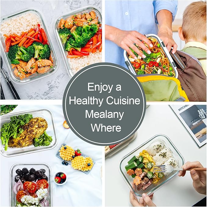 VERONES 12 Packs and 10 Pack 22OZ Glass Food Storage Containers Set, Glass Meal Prep Containers, for Microwave, Oven, Freezer & Dishwasher Friendly