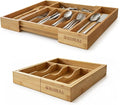 Expandable Bamboo Silverware Drawer Organizer, Kitchen Utensil Tray