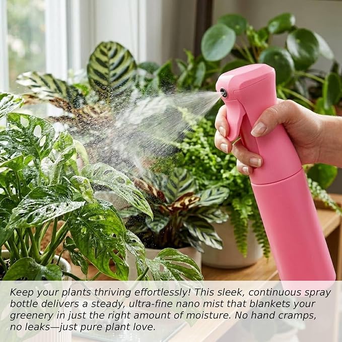 VIGOR PATH Continuous Spray Bottle for Hair – Fine Mist Mister for Hairstyling, Cleaning, Plants, Pets, Barbers, Salons, and Essential Oil Applications (300ml/10 oz) Pink