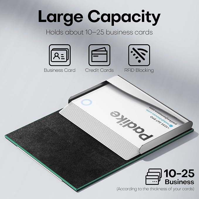 Padike Business Card Holder, Business Card Case Professional PU Leather & Stainless Steel Multi Card Case,Business Card Holder Wallet Credit Card ID Case/Holder for Men & Women. (U-Green)