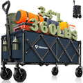 Hikemoon 34'' Extra Long Collapsible Wagons Carts Foldable, 360LBS Heavy Duty Folding Beach Wagon with Wheels, Portable Utility Outdoor Cart for Grocery, Garden, Sports, Camping, Blue