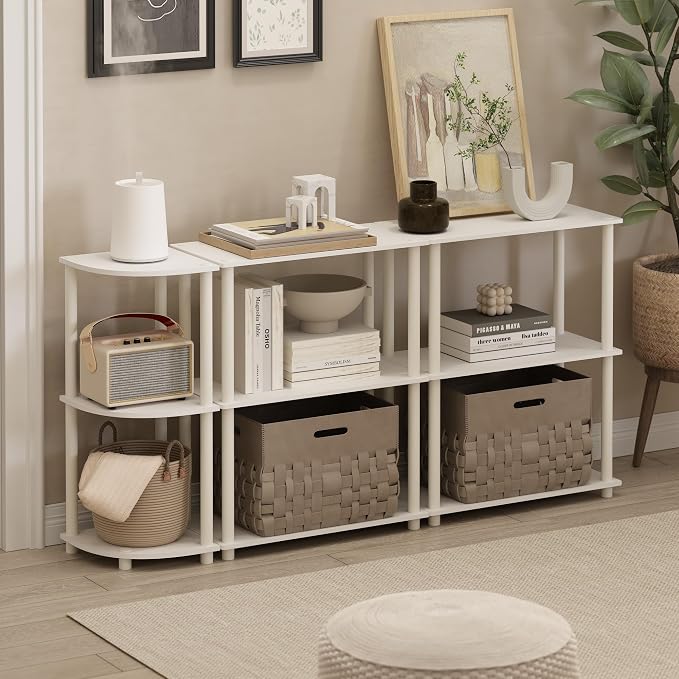 Furinno Turn-N-Tube Toolless Assembly 3-Tier Corner Shelf, Corner Book Shelf, Open Shelves Bookshelf, for Organization and Storage, Living Room, Home Office, Bedroom, Plain White