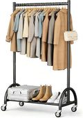 MISSLO Heavy Duty Clothing Rack with Wheels Rolling Clothes Racks for Hanging Clothes, Coats, Garment, Dress, Black, 30" W