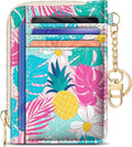 GIANCOMICS Slim Wallet Credit Card Holder Women, Tropical Pineapple Rfid Blocking Small Card Case, Keychain Thin Pocket Curved Zipper Wallet, Travel Card Holder PU Leather, Ladies Female Gift