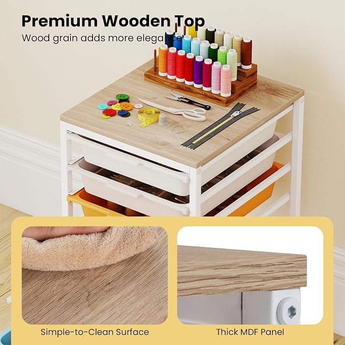 LDAILY Rolling Cart with Drawers, 6 Drawer Rolling Storage Cart with Wooden Tabletop, Metal Frame & Lockable Wheels, Craft Organizers and Storage for Home Office Classroom (Macaron, 6 Drawer)