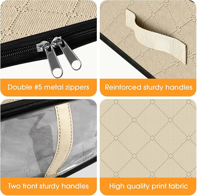 StorageRight Under Bed Storage Bags 8 Pack, 40L Large Clothes & Comforter Storage Containers with Clear Window, Breathable Fabric Organizer for Blankets, Bedding, Seasonal Clothing, Beige