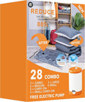 GONGSHI Vacuum Seal Bags for Clothing Travel & Home Storage, Travel Vacuum Bags with Pump,Space Saver for Blankets, Comforters, Pillows, Clothes,28 Combo with Electric Pump