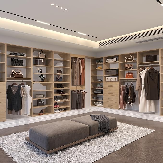 Modular Closet, 72" Wooden Tower with Shelving for Walk In Closets - Wall Mounted Bedroom Wardrobe Organizer