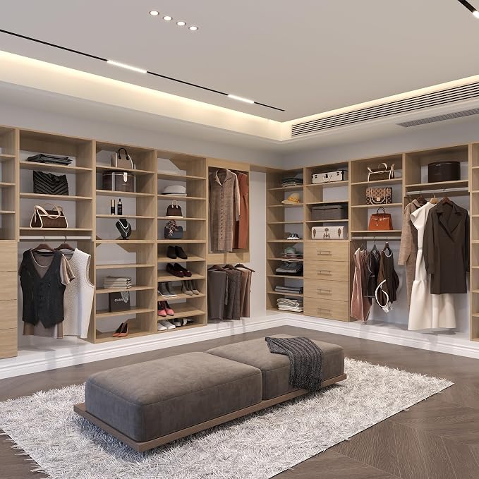 Modular Closet Organizer, 55" Wide Tower with Drawers, Wood, Wall Mounted for Walk In Closets