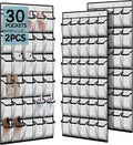 Kotkn Over the Door Shoe Organizer with 30 Breathable Mesh Pockets (2PC-White)
