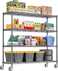 48" W Storage Shelves 1500LBS Metal Shelving Unit with Wheels, Adjustable Garage Shelving Heavy Duty Wire Rack with Liners for Pantry Warehouse Commercial Office, 48" W x 18" D x 76.77" H