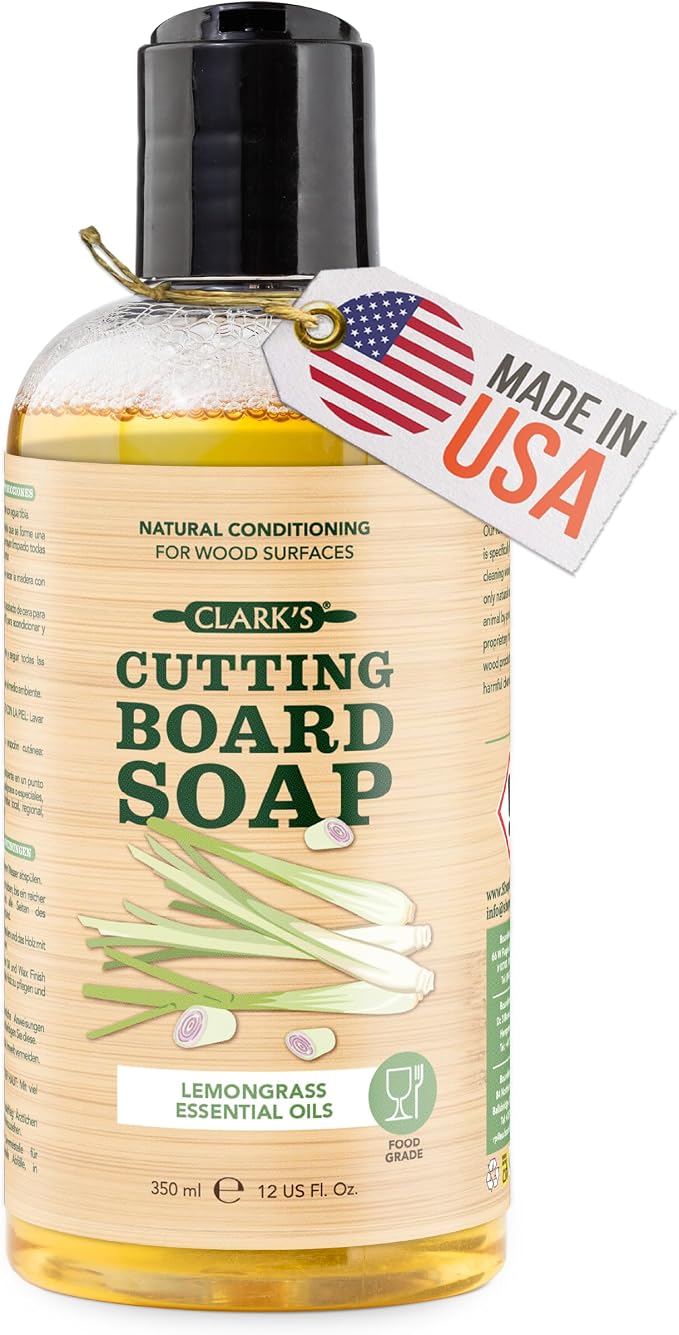 CLARK'S Cutting Board Cleaner, 12 oz - Lemongrass Scent - Food Safe | Cutting Board Soap for Butcher Blocks, Wooden Kitchen Utensils - Use Before Food Grade Mineral Oil