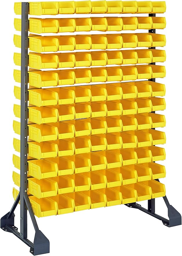 QUANTUM STORAGE SYSTEMS QRU-12D-220-192YL Solid Double Sided Rail Bins Racks 12 Shelves 192 Ultra Stack & Hang Yellow Bins 53" H x 36" W x 20" D